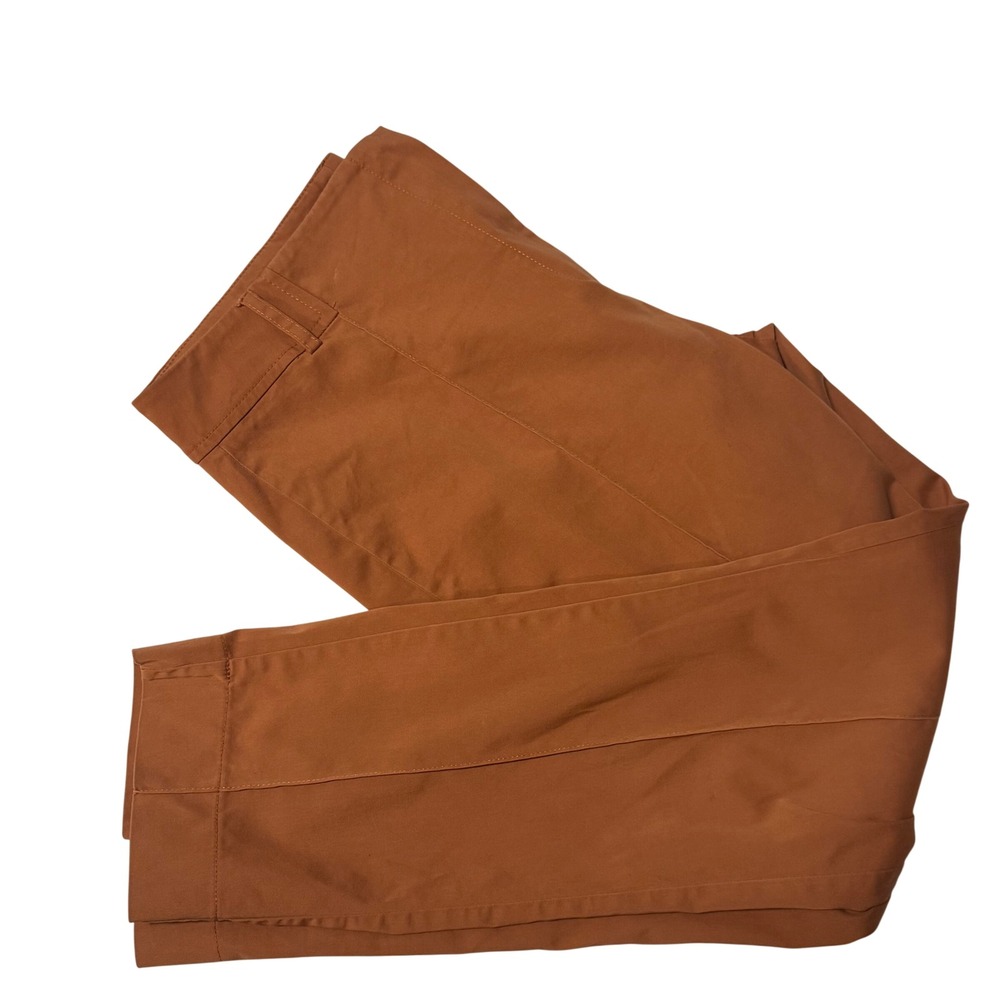 KASHA Women Burnt Orange Stretch Cotton Pintuck Straight Leg Trousers Size M